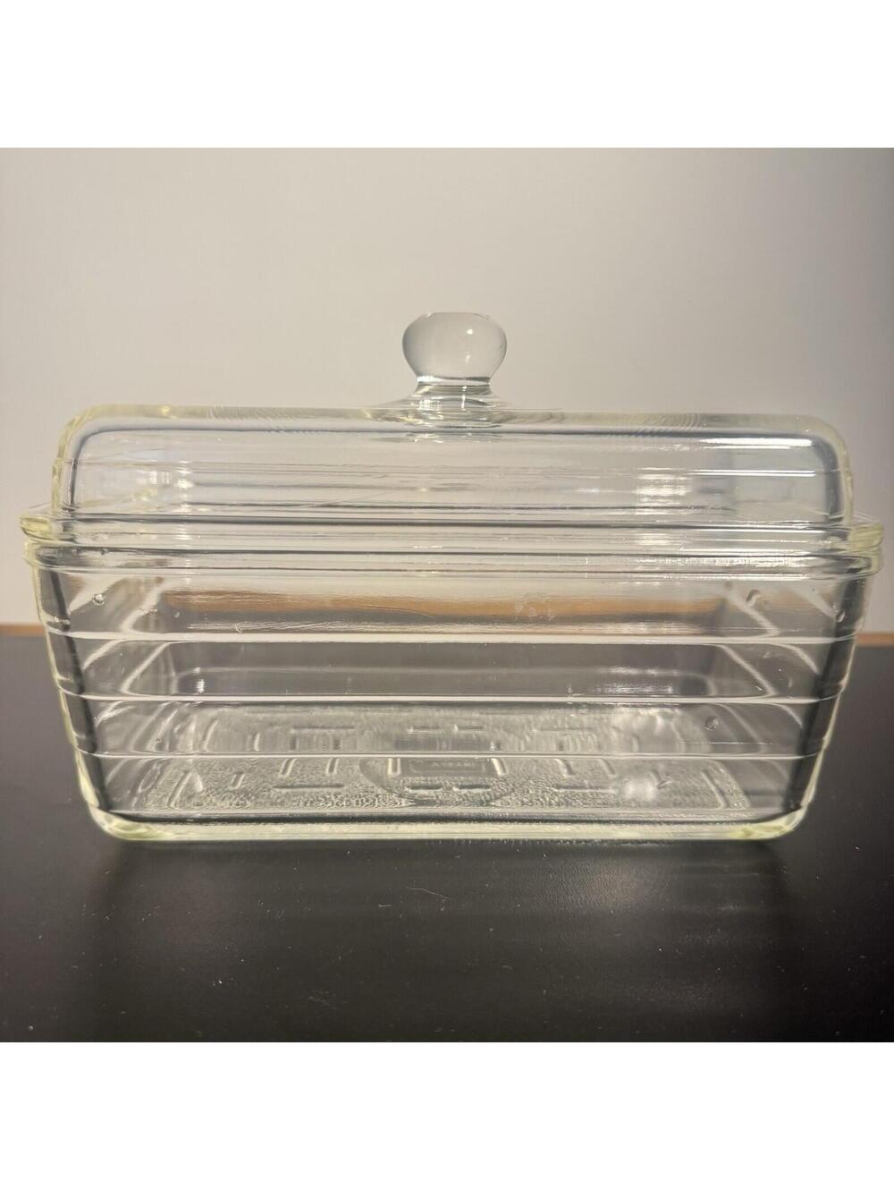 Vintage USA Glasbake Refrigerator Loaf Dish Textured With Lid Very Rare